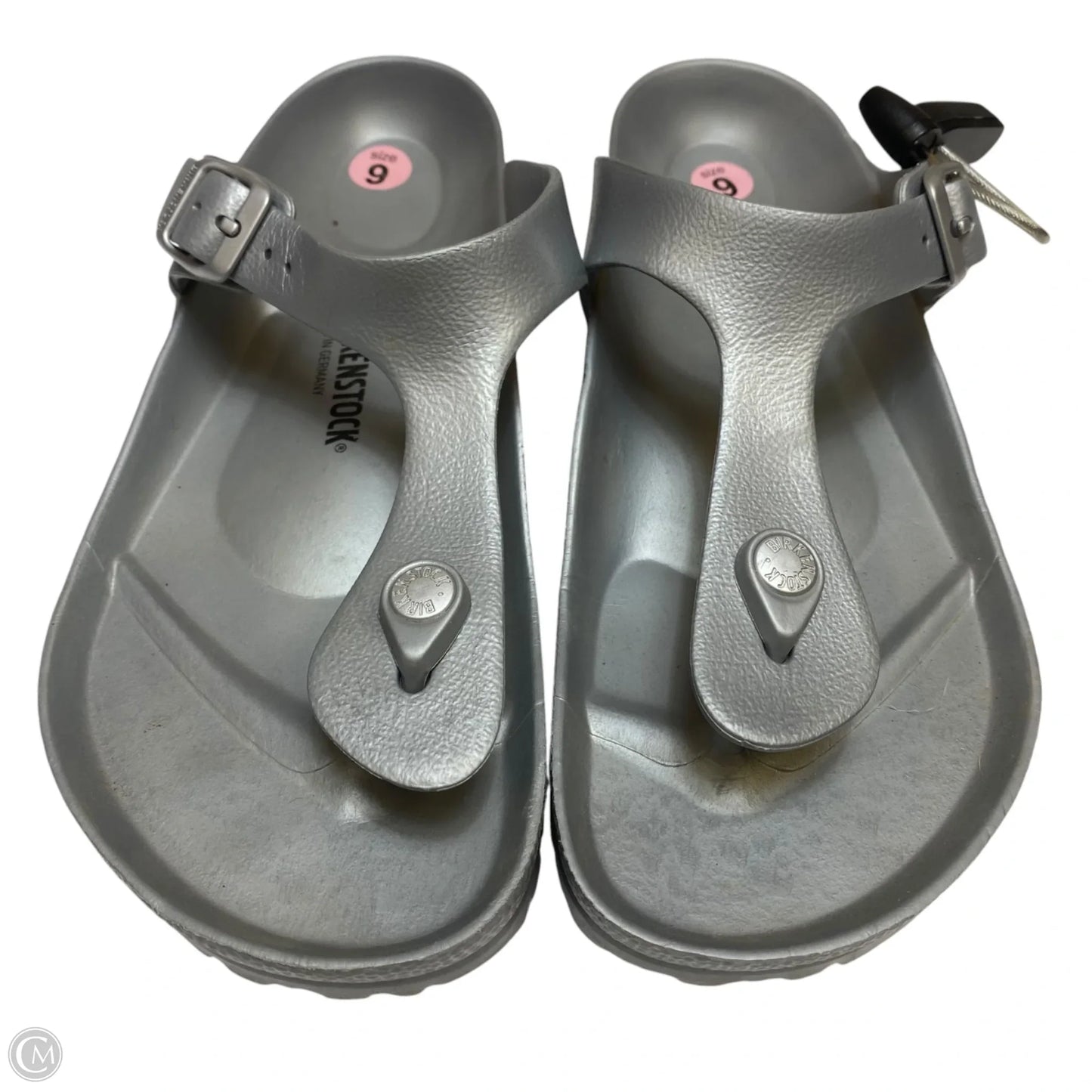 Sandals Flats By Birkenstock In Silver, Size: 9