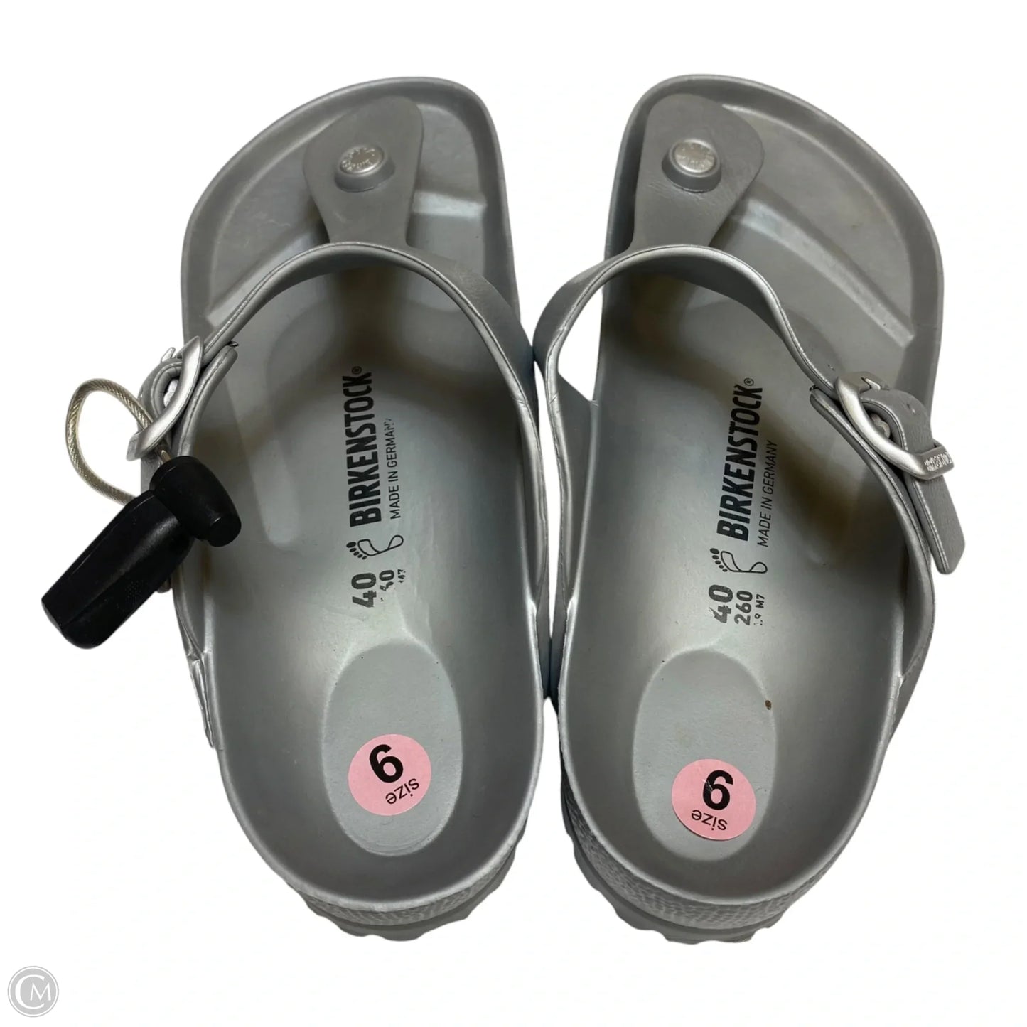Sandals Flats By Birkenstock In Silver, Size: 9