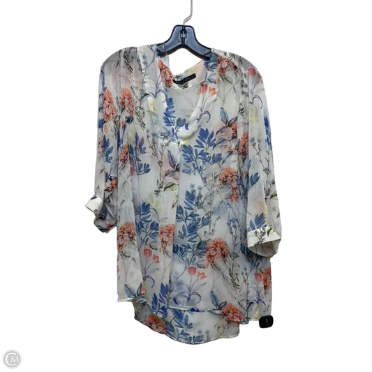 Top 3/4 Sleeve By Rose And Olive In Blue & White, Size: 1x