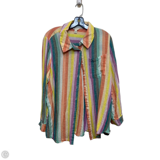 Top Long Sleeve By Cato In Green & Orange, Size: 1x