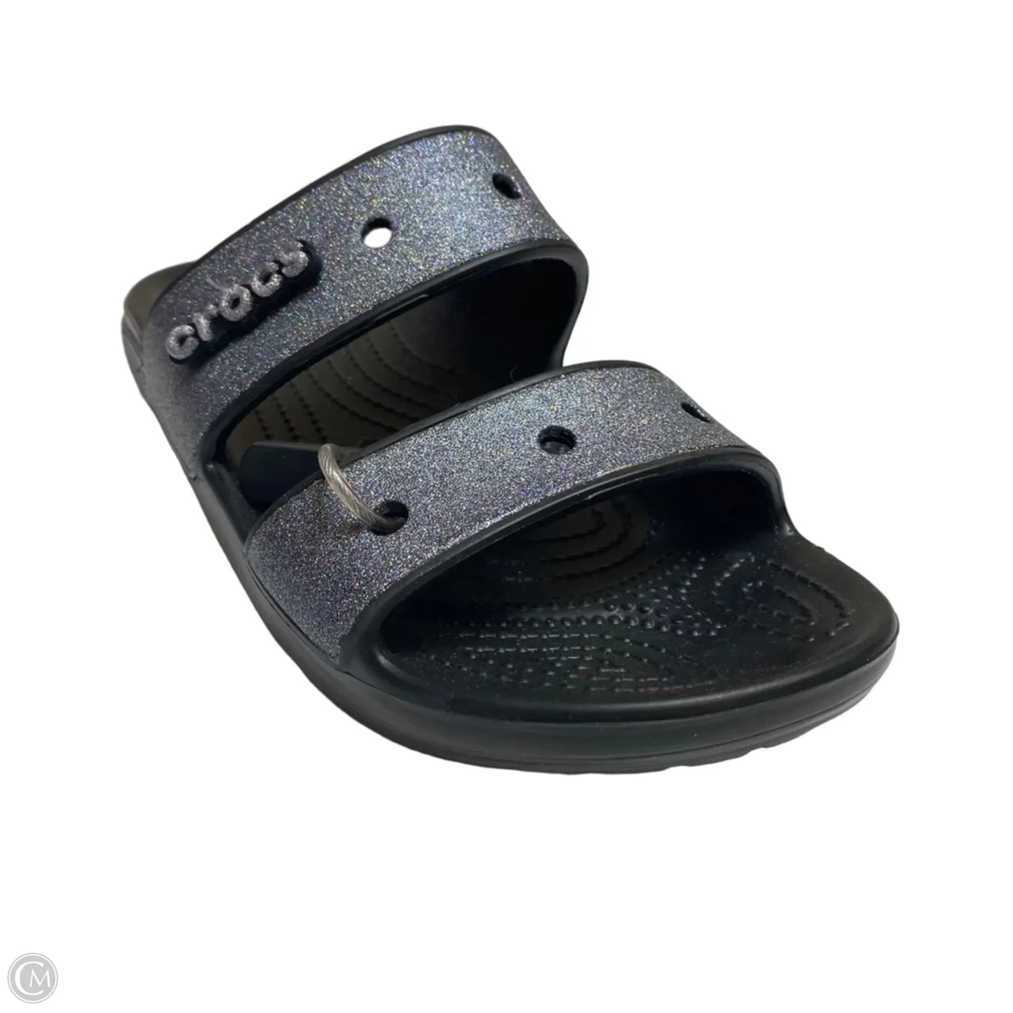 Sandals Flats By Crocs In Black & Silver, Size: 9