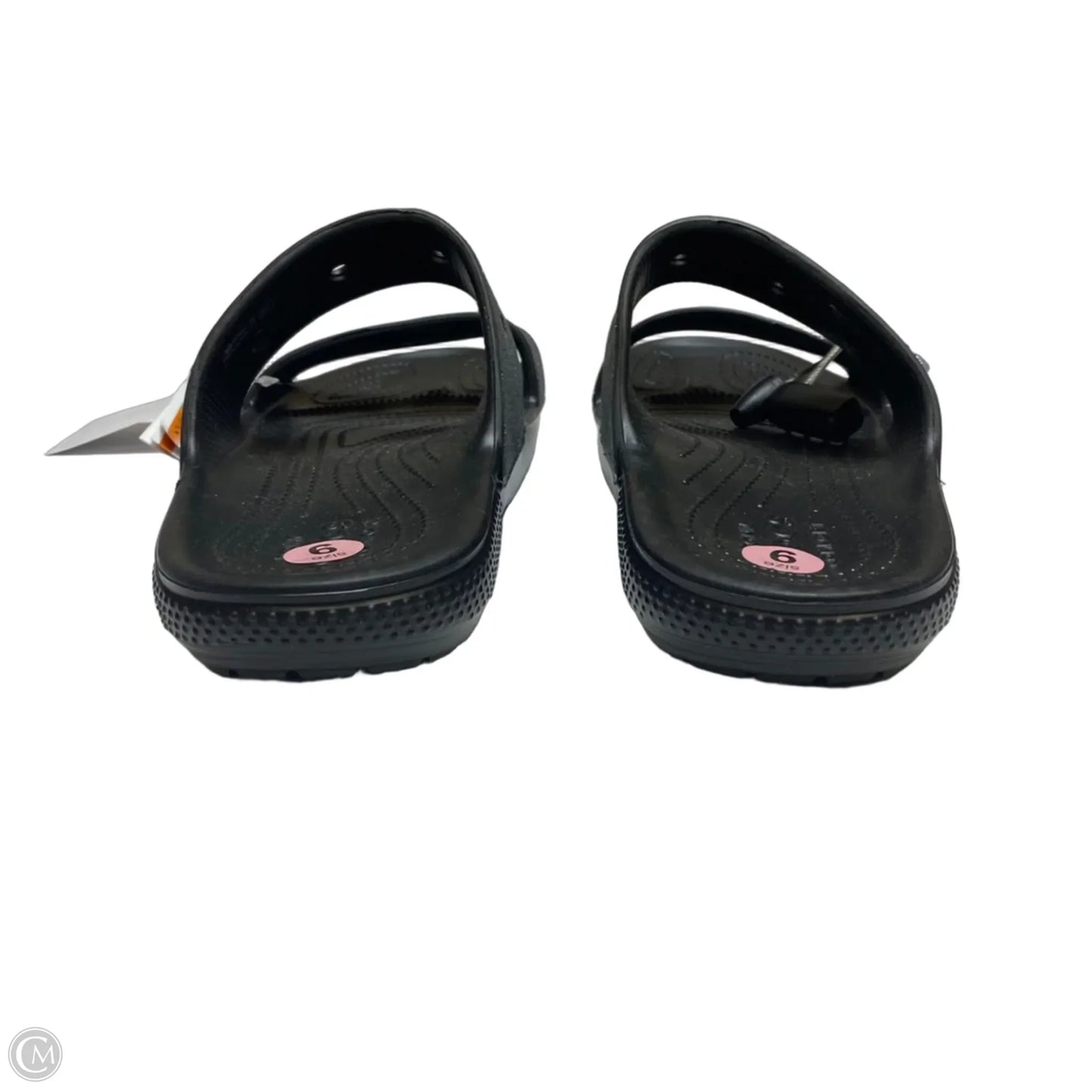 Sandals Flats By Crocs In Black & Silver, Size: 9