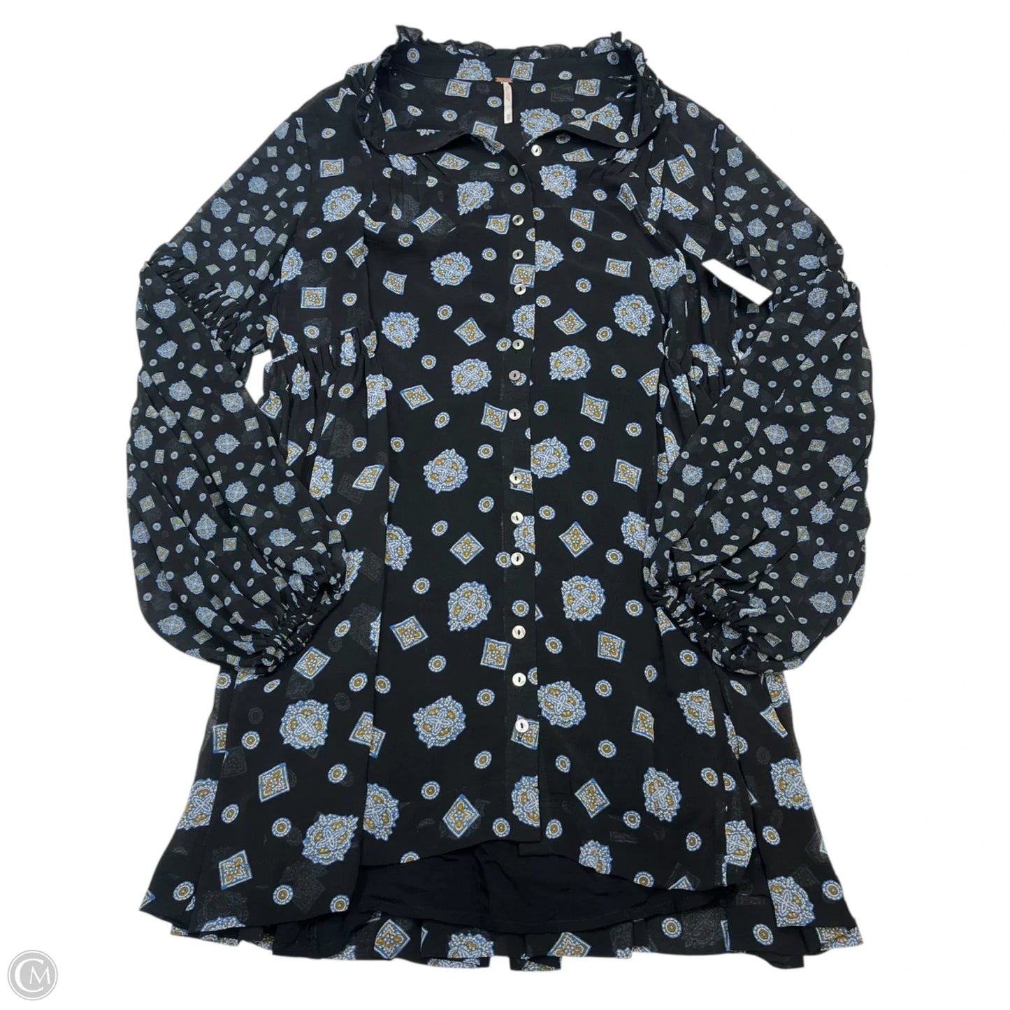 Blouse Long Sleeve By Free People In Black & Blue, Size: Xs