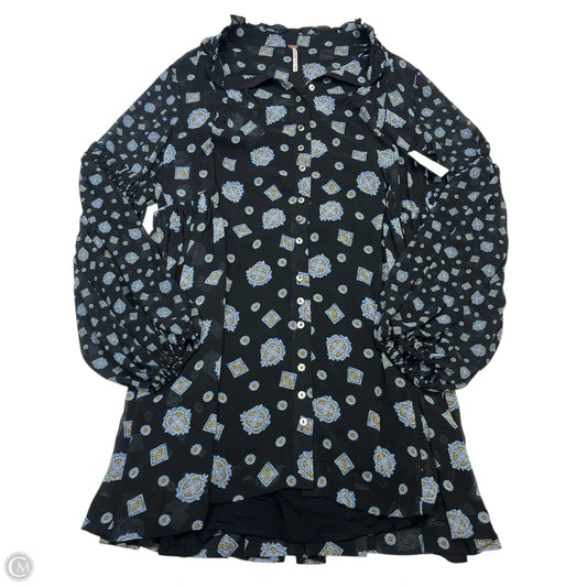 Blouse Long Sleeve By Free People In Black & Blue, Size: Xs