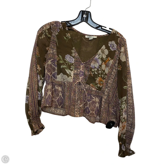 Top Long Sleeve By American Eagle In Brown, Size: Xs