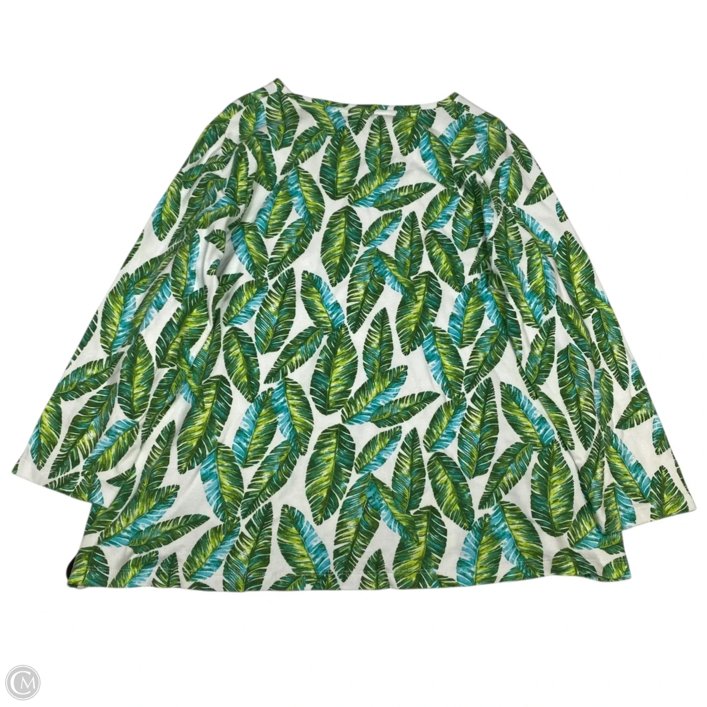 Top Long Sleeve By Kim Rogers In Green & White, Size: Xl