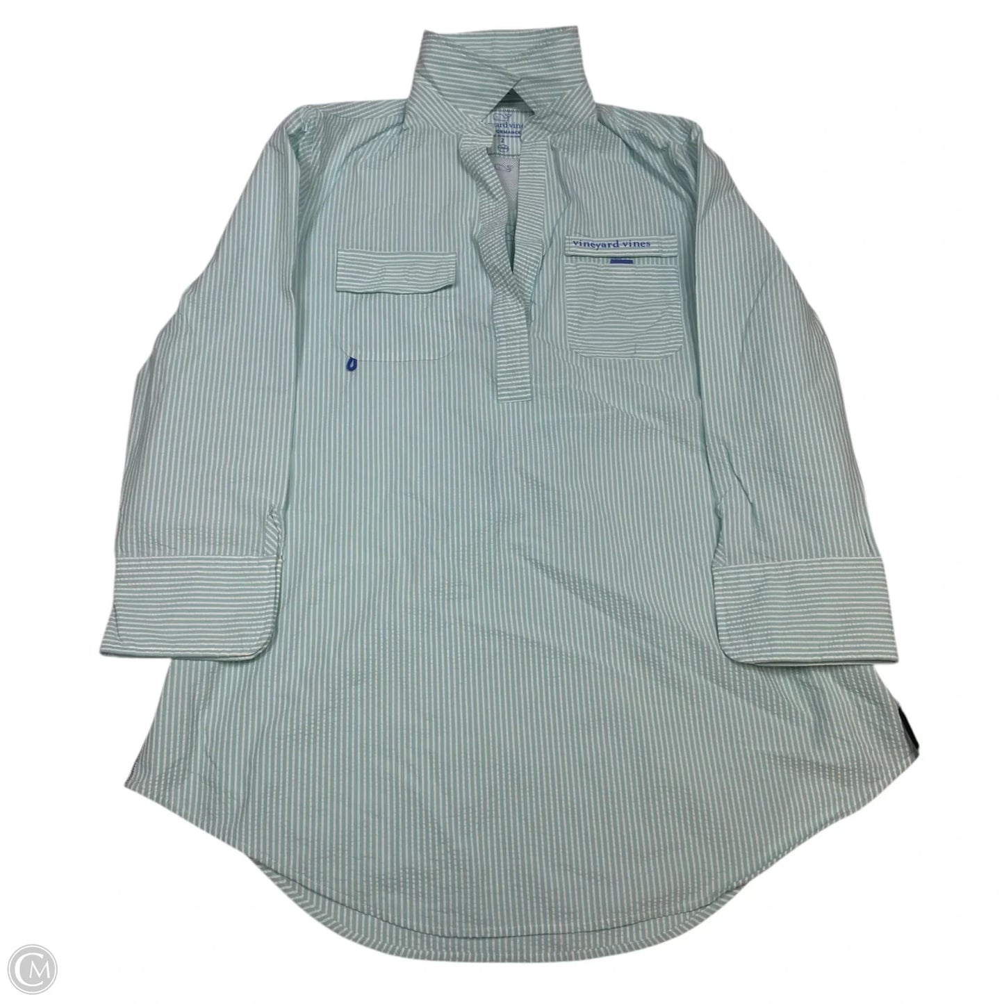Top Long Sleeve Designer By Vineyard Vines In Green & White, Size: Xs