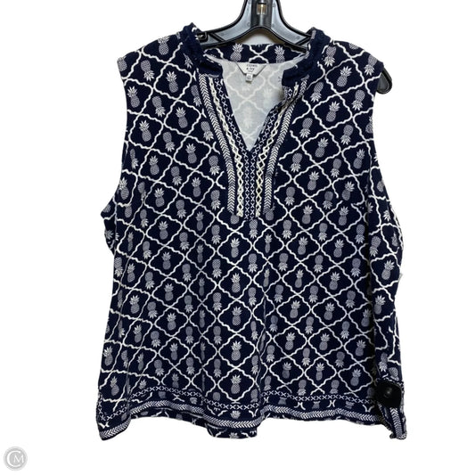 Top Sleeveless By Crown And Ivy In Blue & White, Size: 2x