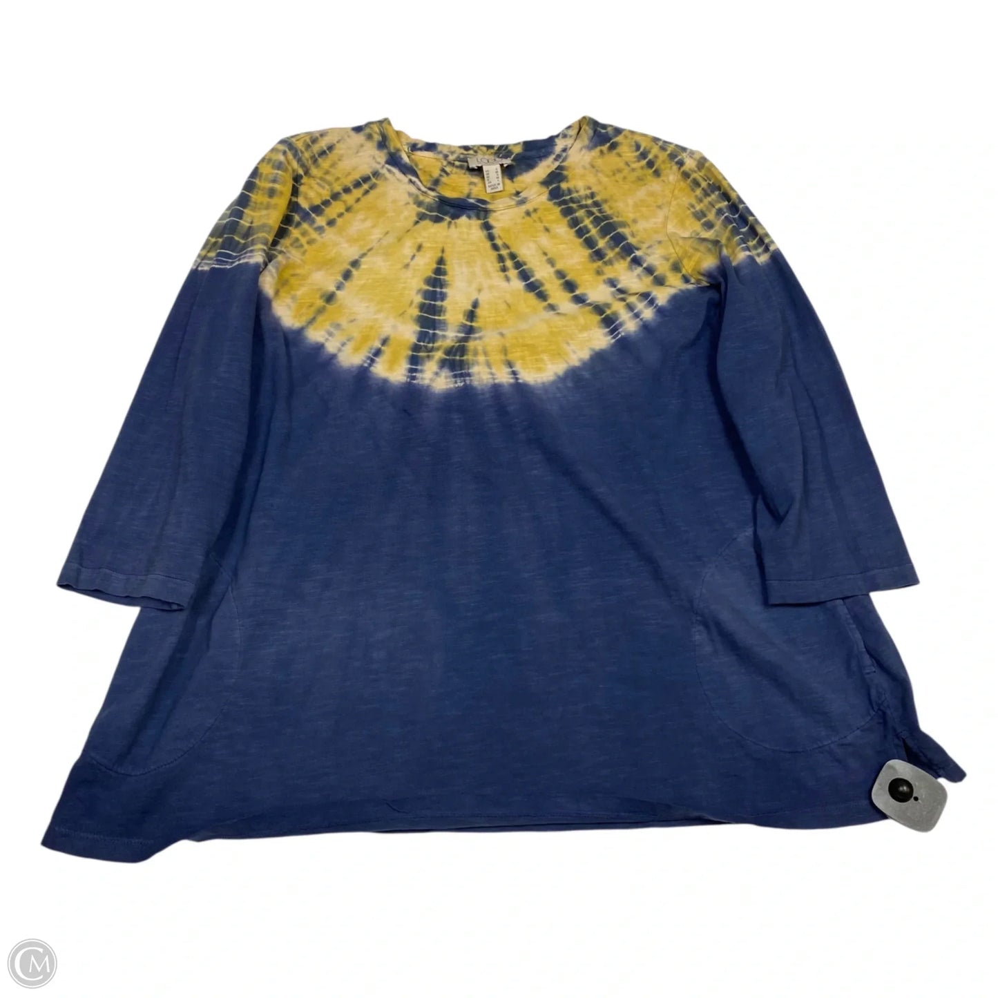 Top 3/4 Sleeve By Logo In Blue & Yellow, Size: S