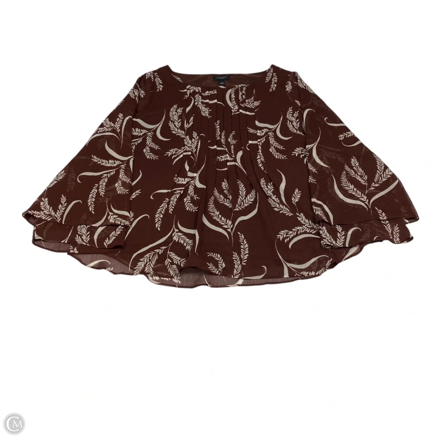 Top Long Sleeve By Ann Taylor In Brown & White, Size: S