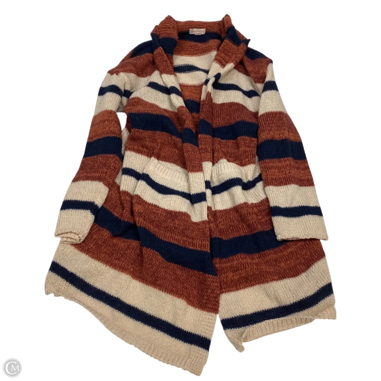 Sweater Cardigan By Knox Rose In Blue & Red & White, Size: L