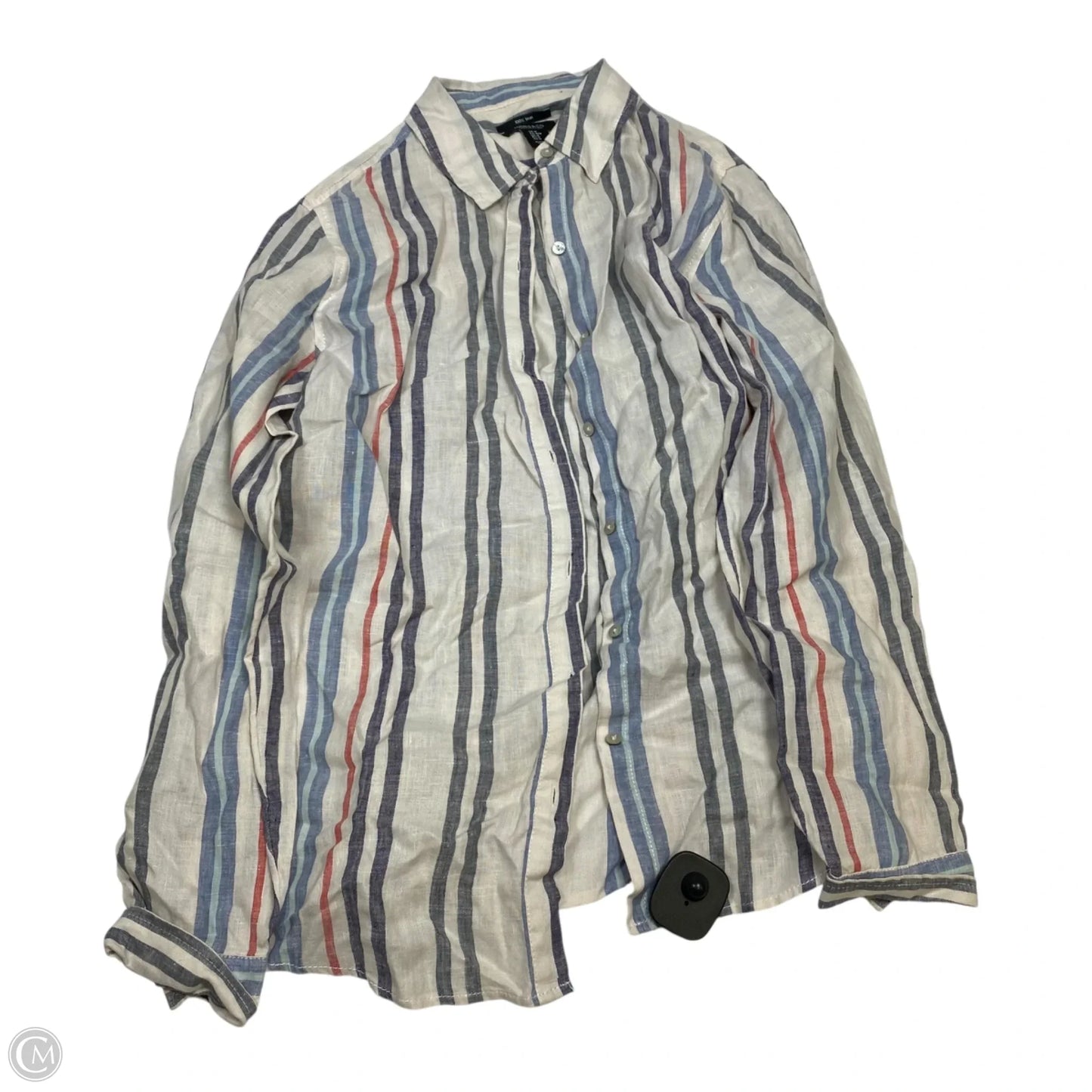 Top Long Sleeve By Jones And Co In Blue & Cream, Size: M