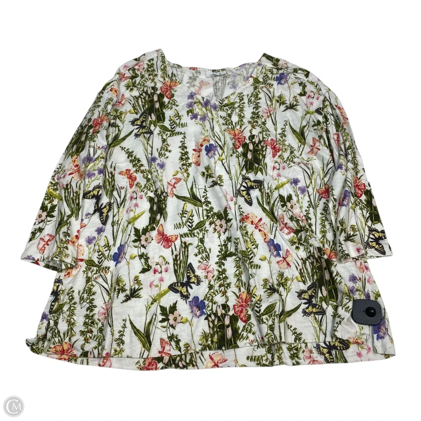 Top 3/4 Sleeve By J. Jill In Green & White, Size: 1x