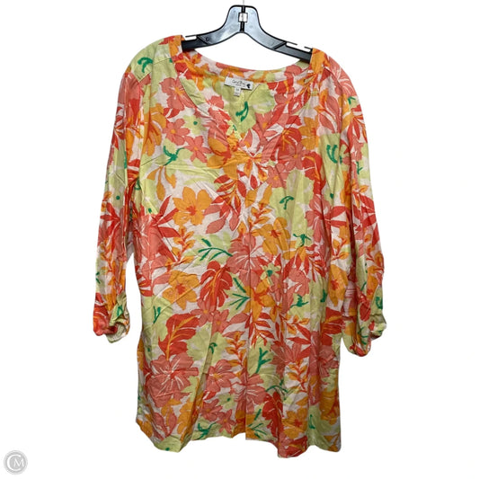Top 3/4 Sleeve By Coral Bay In Orange & Pink, Size: 3x