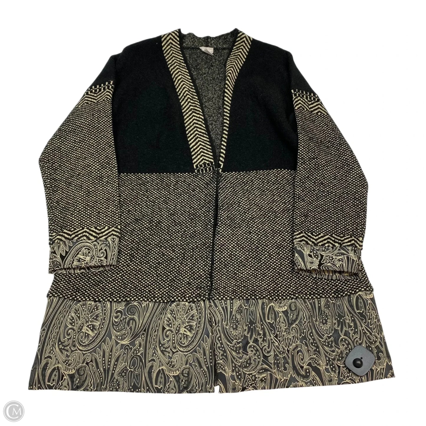 Sweater Cardigan By Chicos In Black & Tan, Size: L