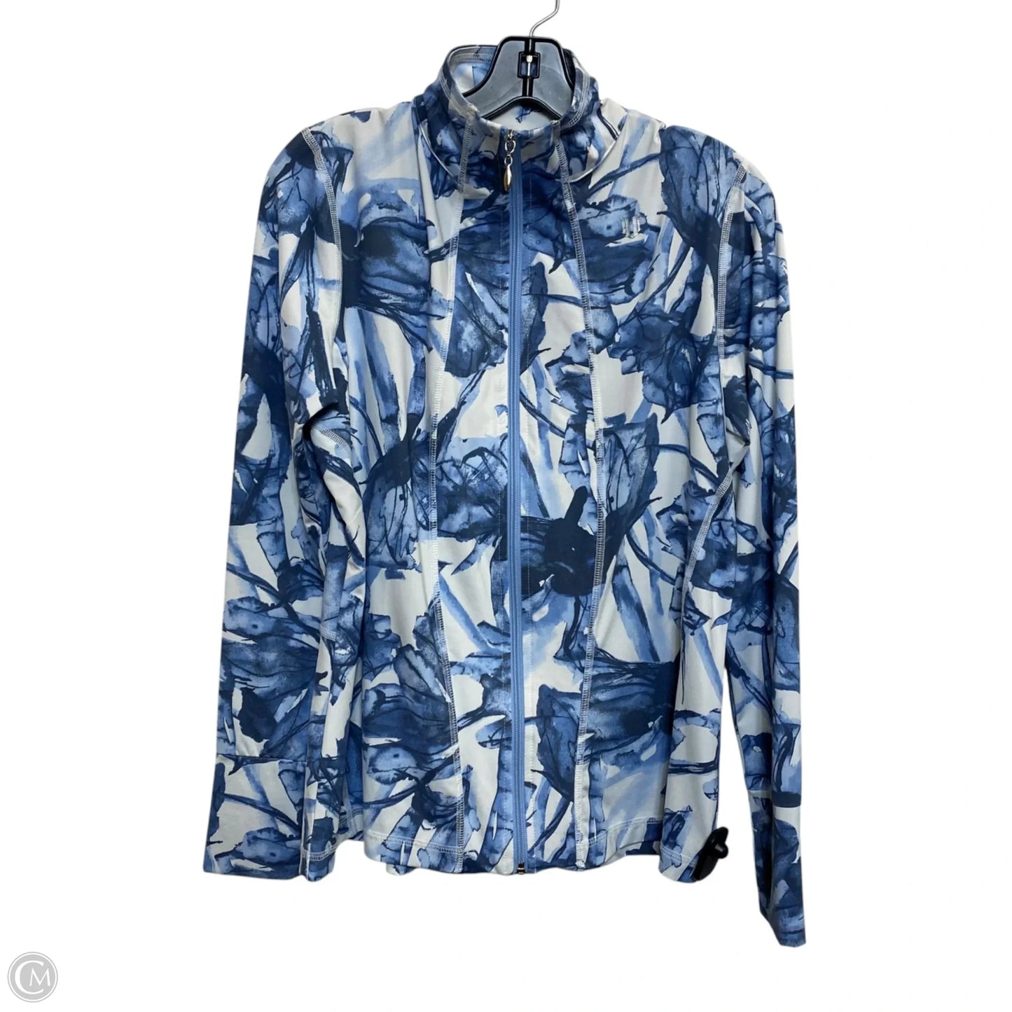 Athletic Jacket By Eleven In Blue & White, Size: L