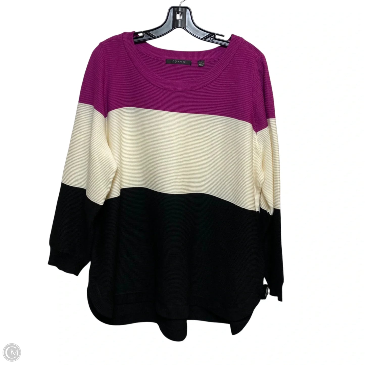 Top Long Sleeve By Cyrus In Cream & Purple, Size: 2x