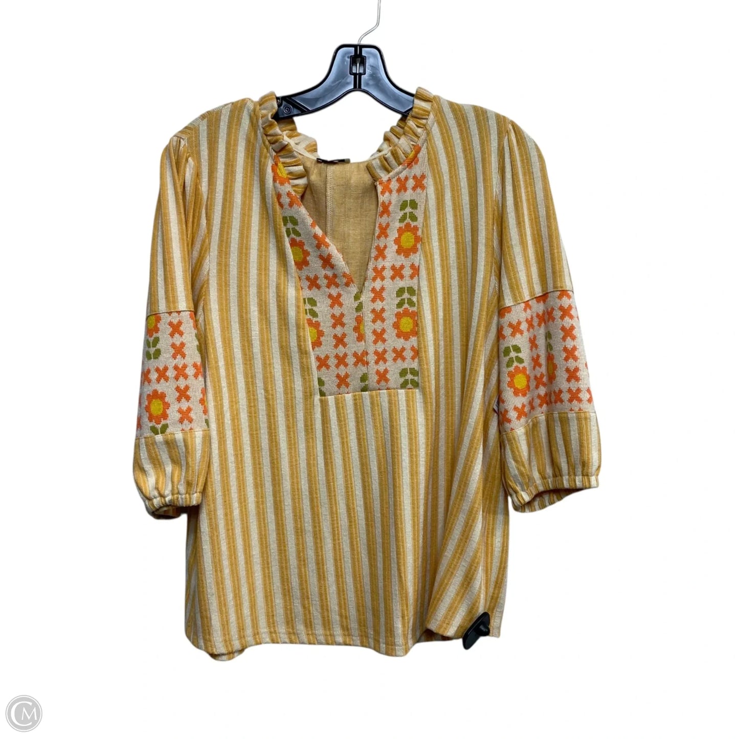 Top Short Sleeve By Voy In Orange & White, Size: L