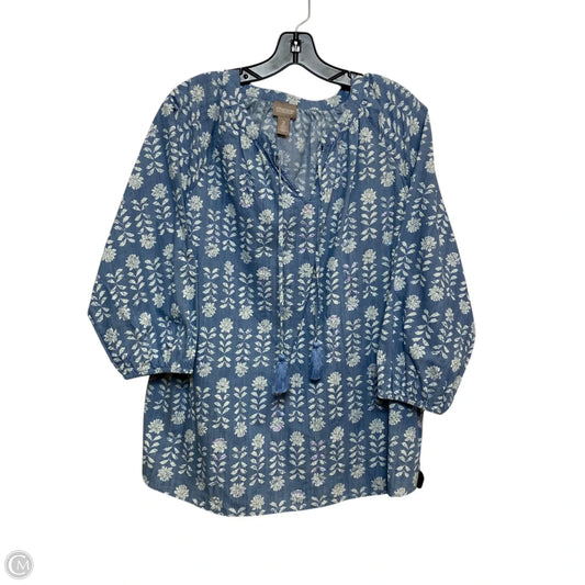 Top 3/4 Sleeve By Chicos In Blue & Cream, Size: L