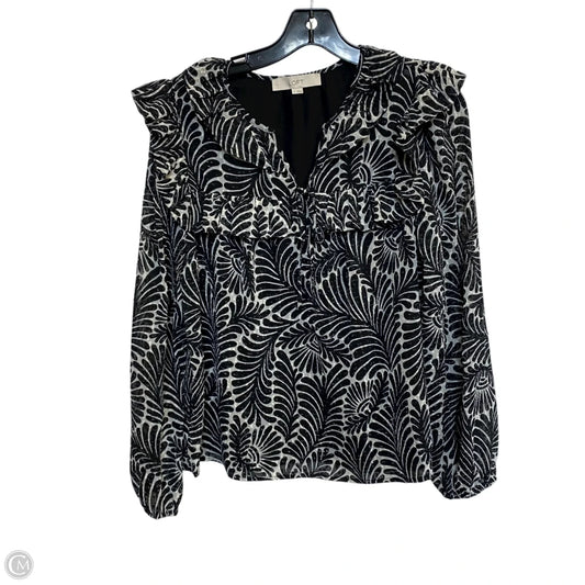 Top Long Sleeve By Loft In Black & Cream, Size: S