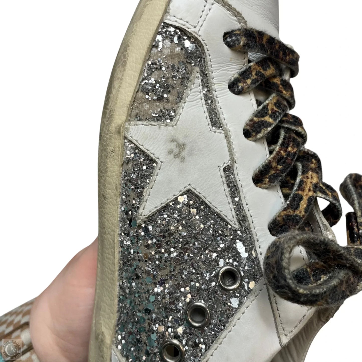 Shoes Luxury Designer By Golden Goose In Silver & White, Size: 7