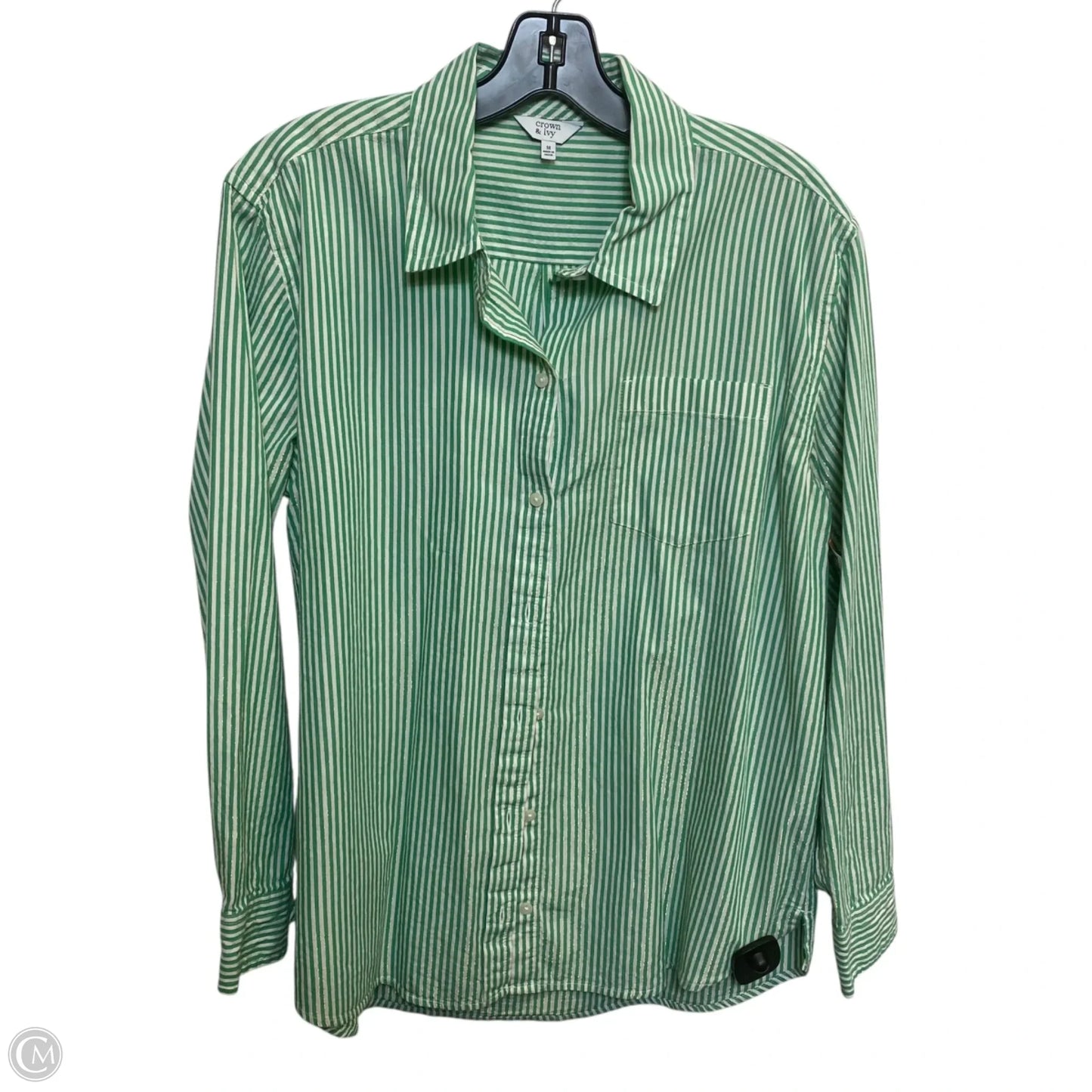 Top Long Sleeve By Crown And Ivy In Green & White, Size: M