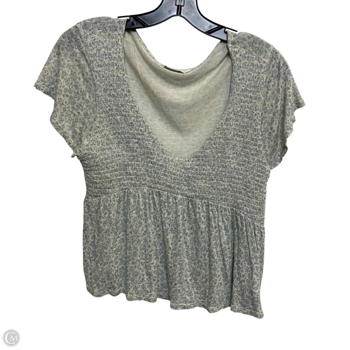 Top Short Sleeve By Lucky Brand In Cream & Green, Size: S