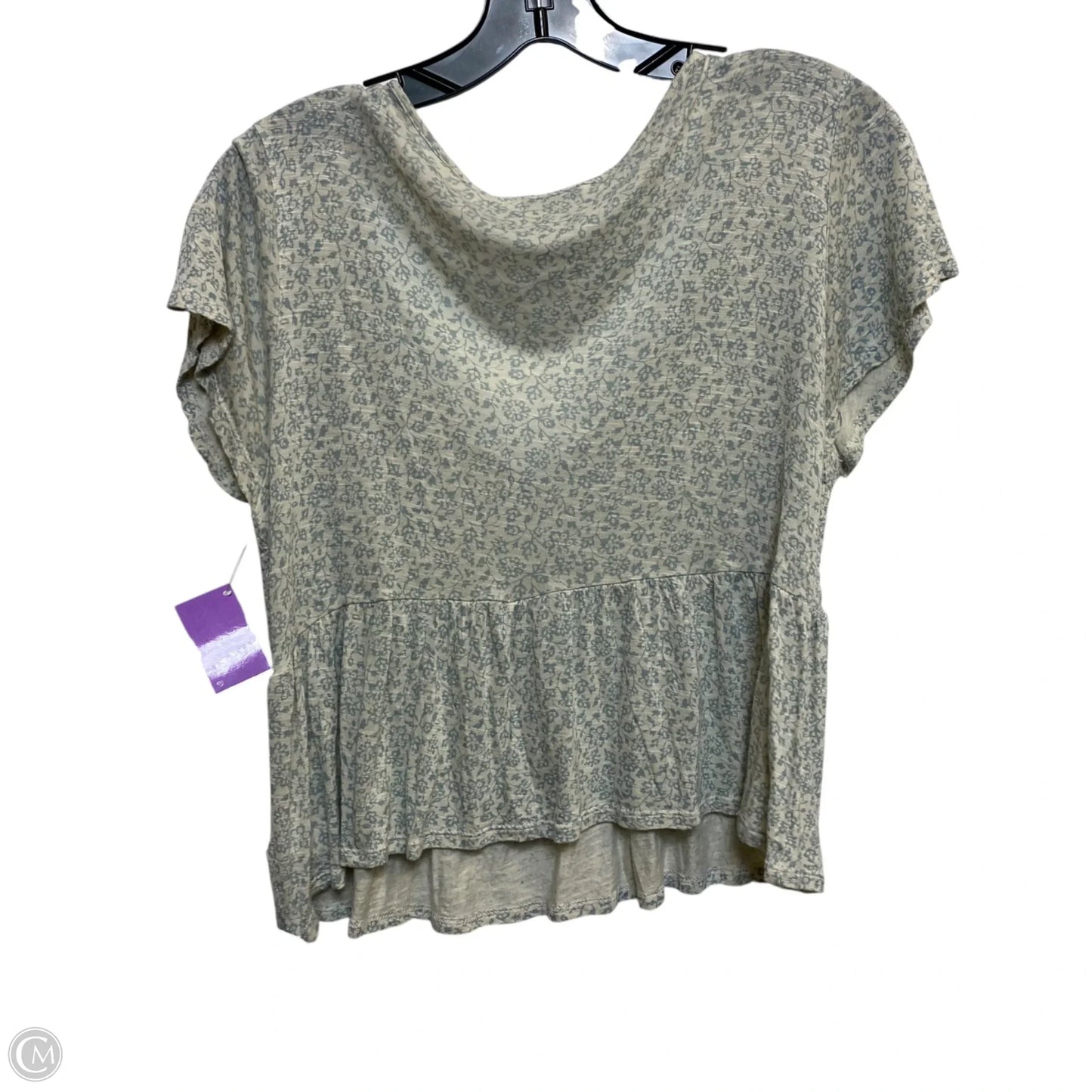Top Short Sleeve By Lucky Brand In Cream & Green, Size: S