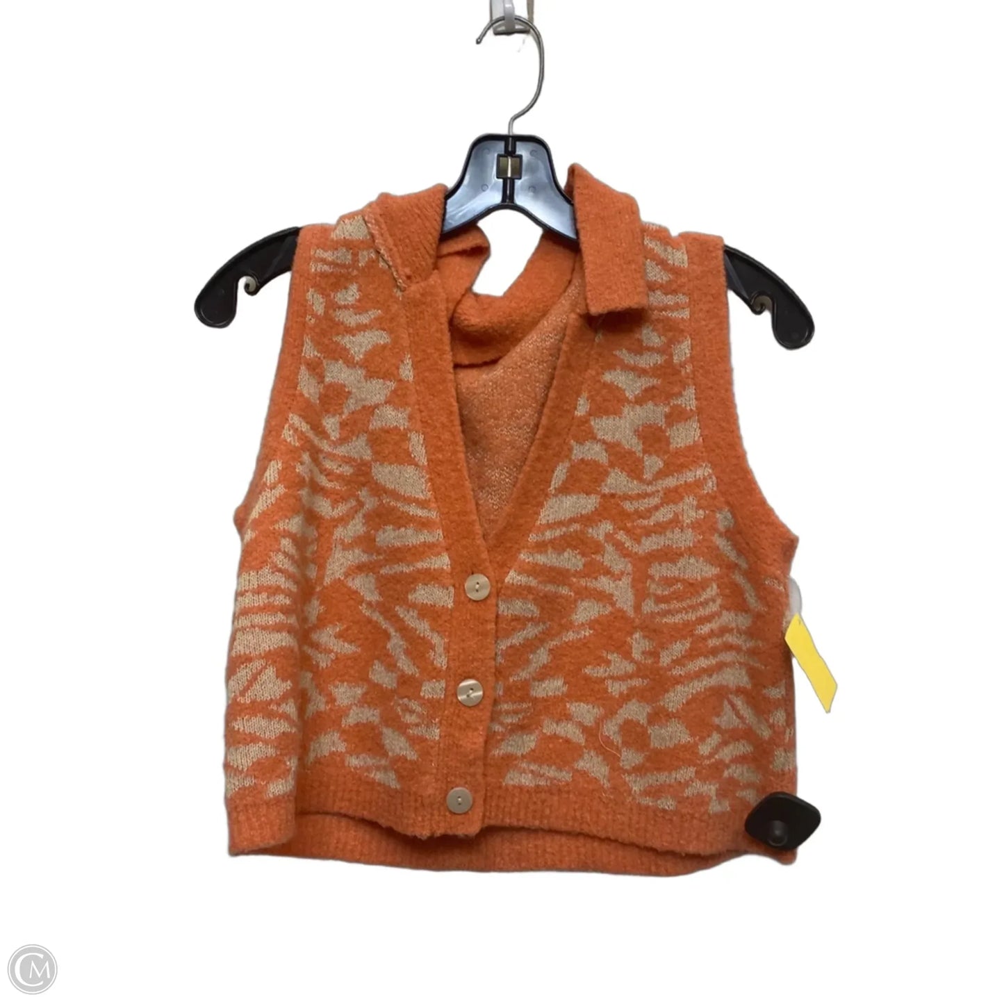 Vest Sweater By Illa Illa In Orange & Tan, Size: M