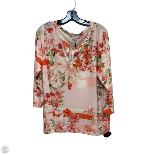 Top 3/4 Sleeve By Calvin Klein In Orange & Pink, Size: L