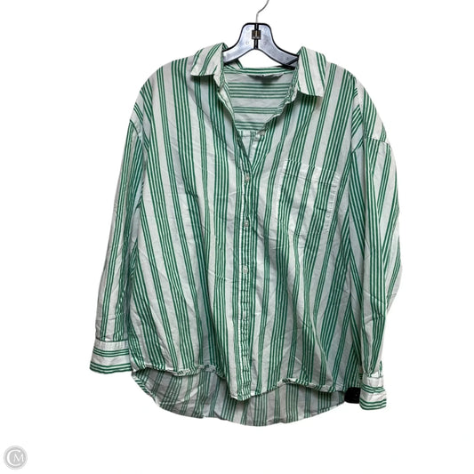 Top Long Sleeve By Old Navy In Green & White, Size: M