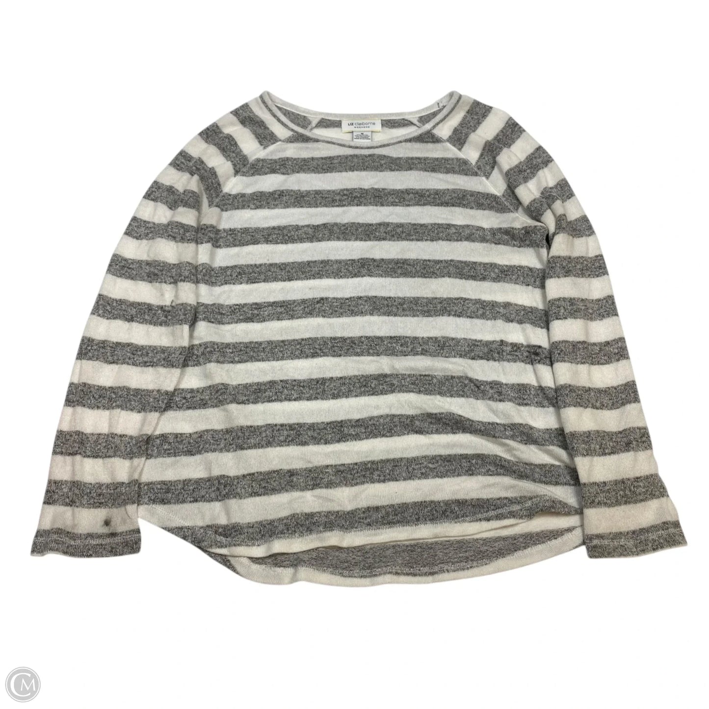 Top Long Sleeve By Liz Claiborne In Grey & White, Size: M