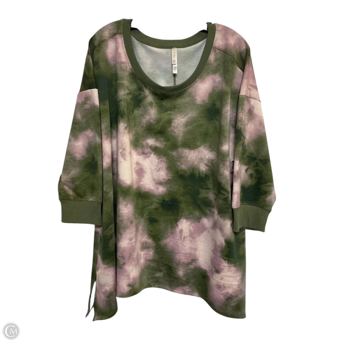 Top Long Sleeve By Cozy In Green & Pink, Size: 2x