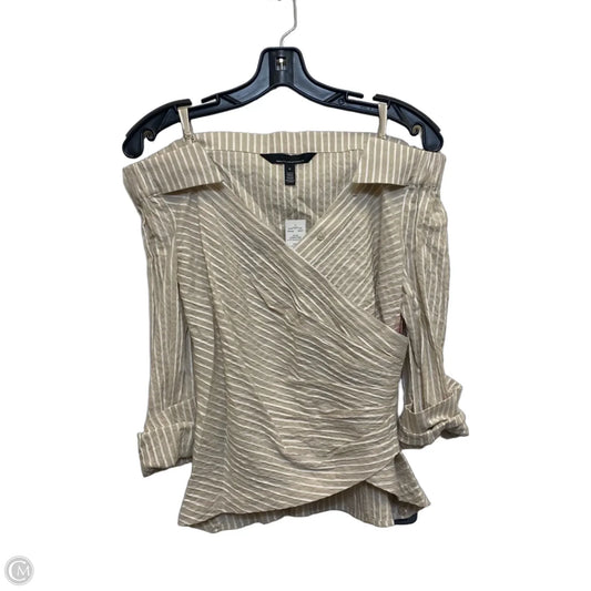 Top Long Sleeve By White House Black Market In Tan & White, Size: Xs