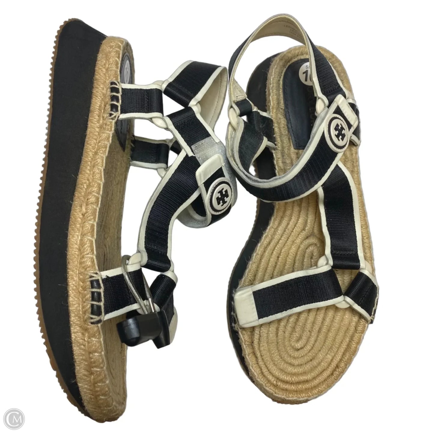Sandals Designer By Tory Burch In Black & Cream, Size: 10