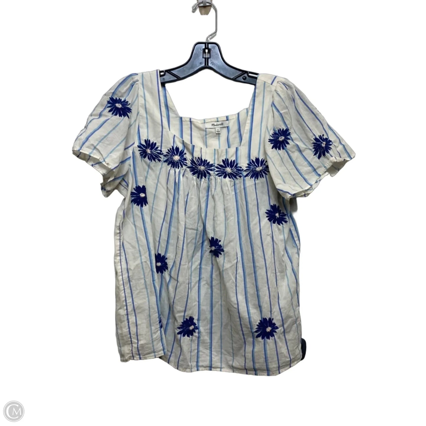 Top Short Sleeve By Madewell In Blue & White, Size: S