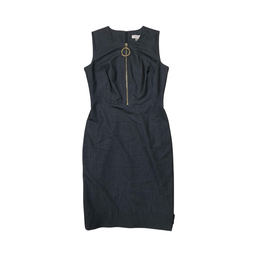 Dress Casual Midi By Calvin Klein In Grey, Size:4