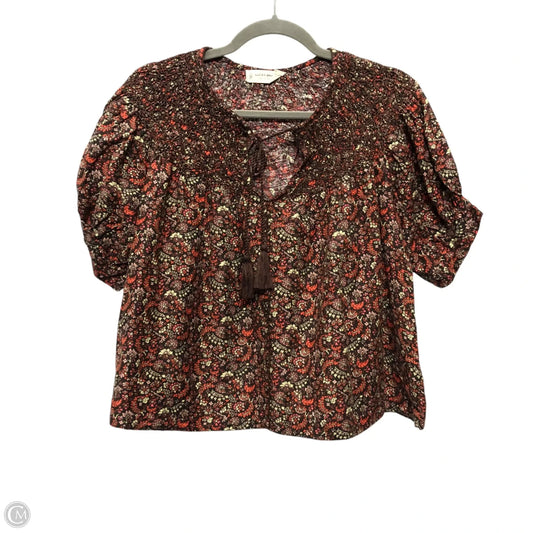 Top Short Sleeve By Lucky Brand In Brown & Orange, Size: S