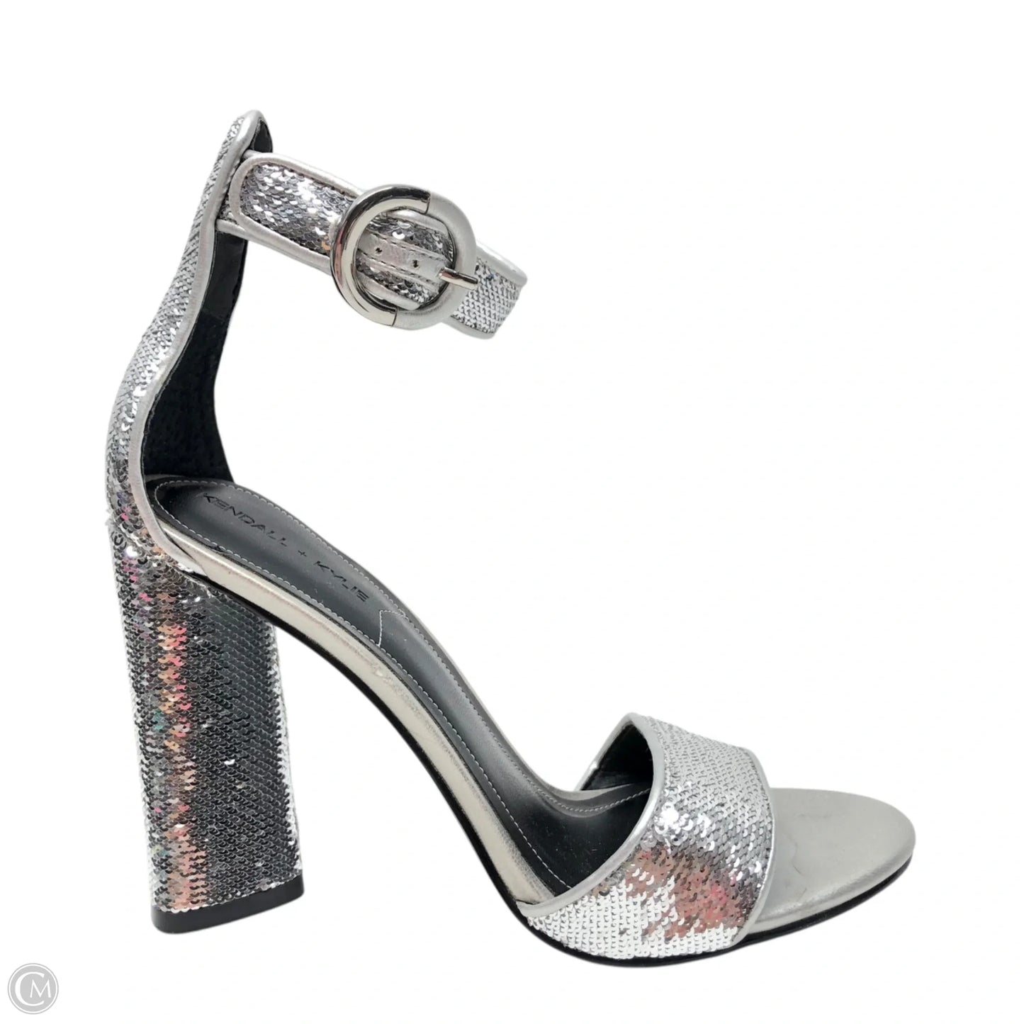 Sandals Heels Block By Kendall + Kylie In Silver, Size: 8