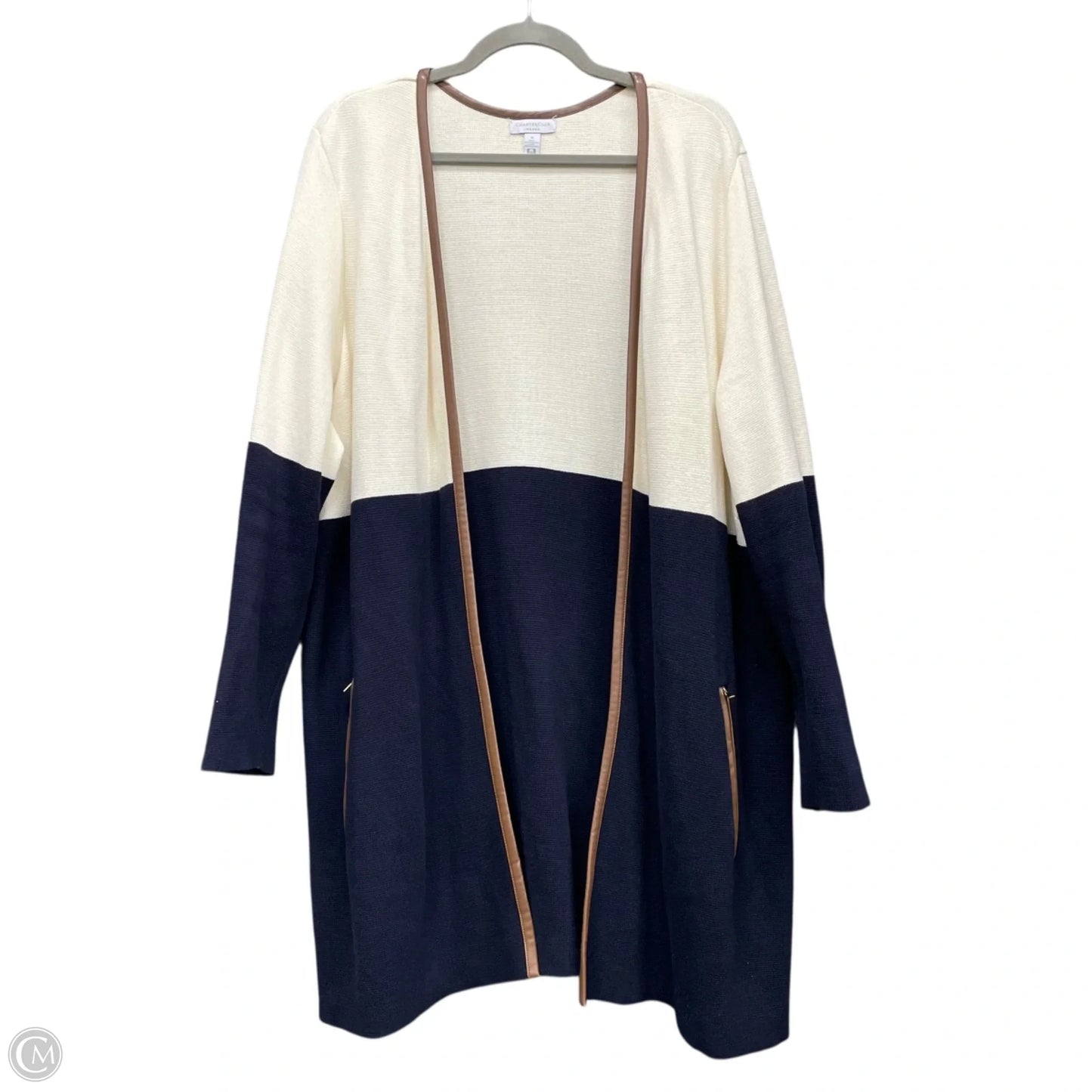 Sweater Cardigan By Charter Club In Blue & Cream, Size: 1x