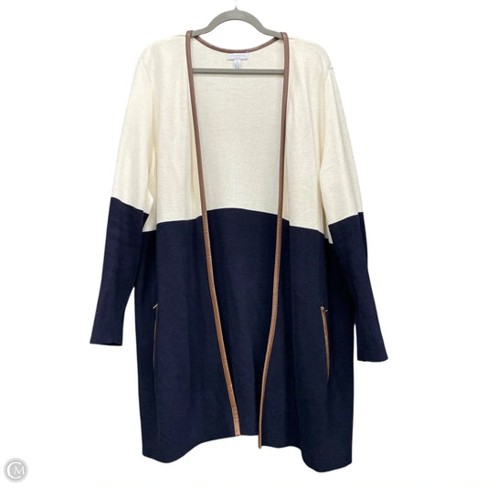 Sweater Cardigan By Charter Club In Blue & Cream, Size: 1x