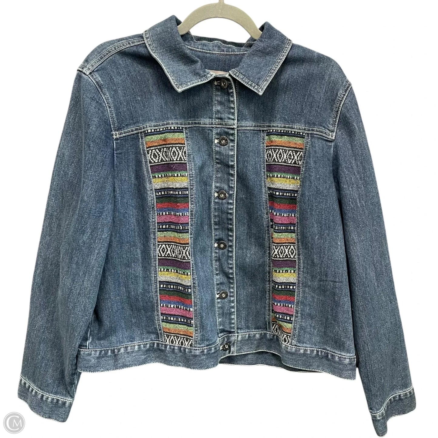 Jacket Denim By Chicos In Blue Denim, Size: Xl