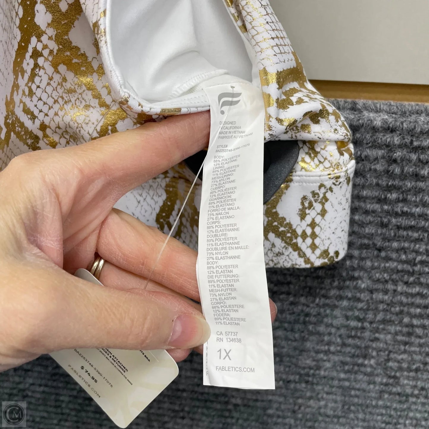 Athletic Bra By Fabletics In Gold & White, Size: 1x