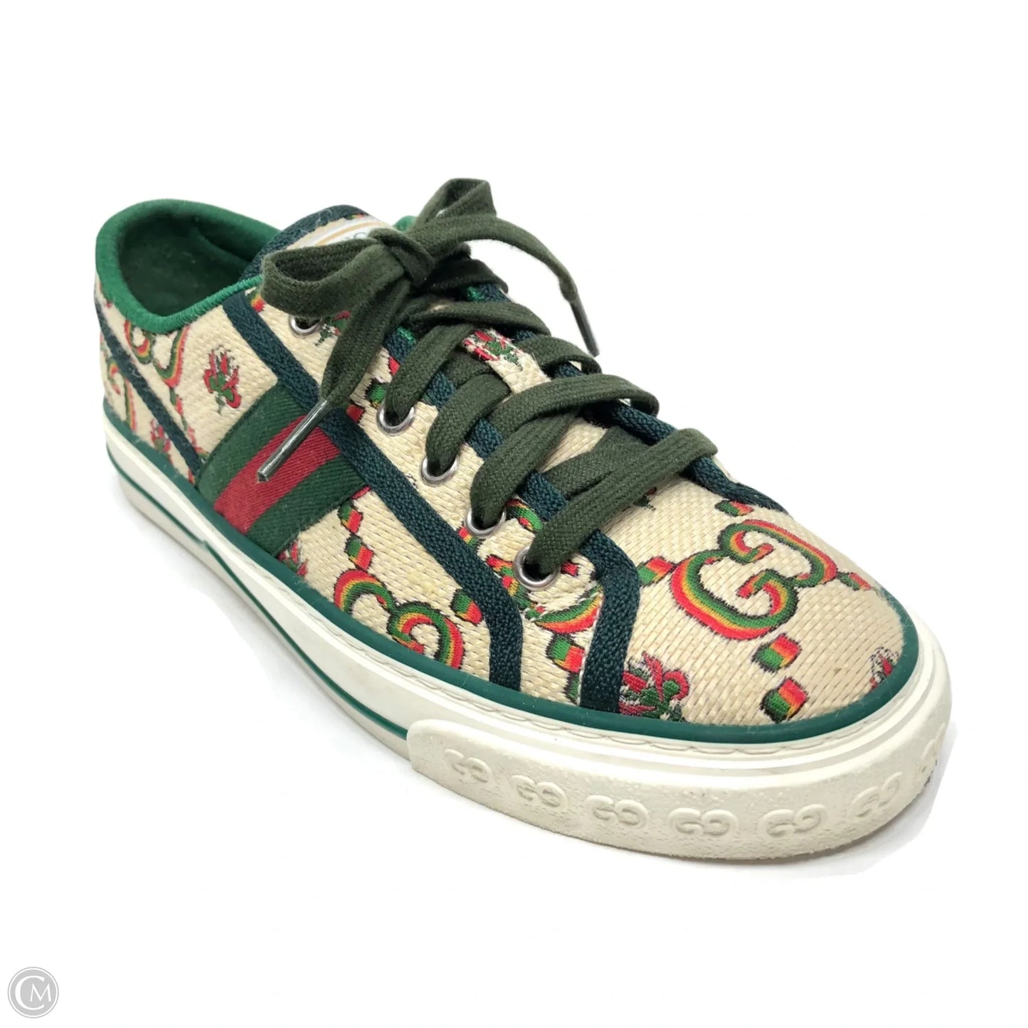 Shoes Luxury Designer By Gucci In Green & Red, Size: 6.5