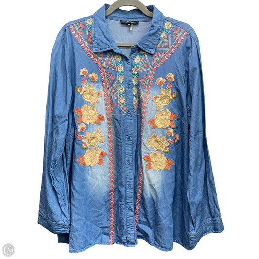 Tunic Long Sleeve By Andree By Unit In Blue, Size: 2x