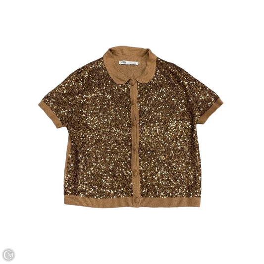 Top Short Sleeve By Zara In Brown, Size: S