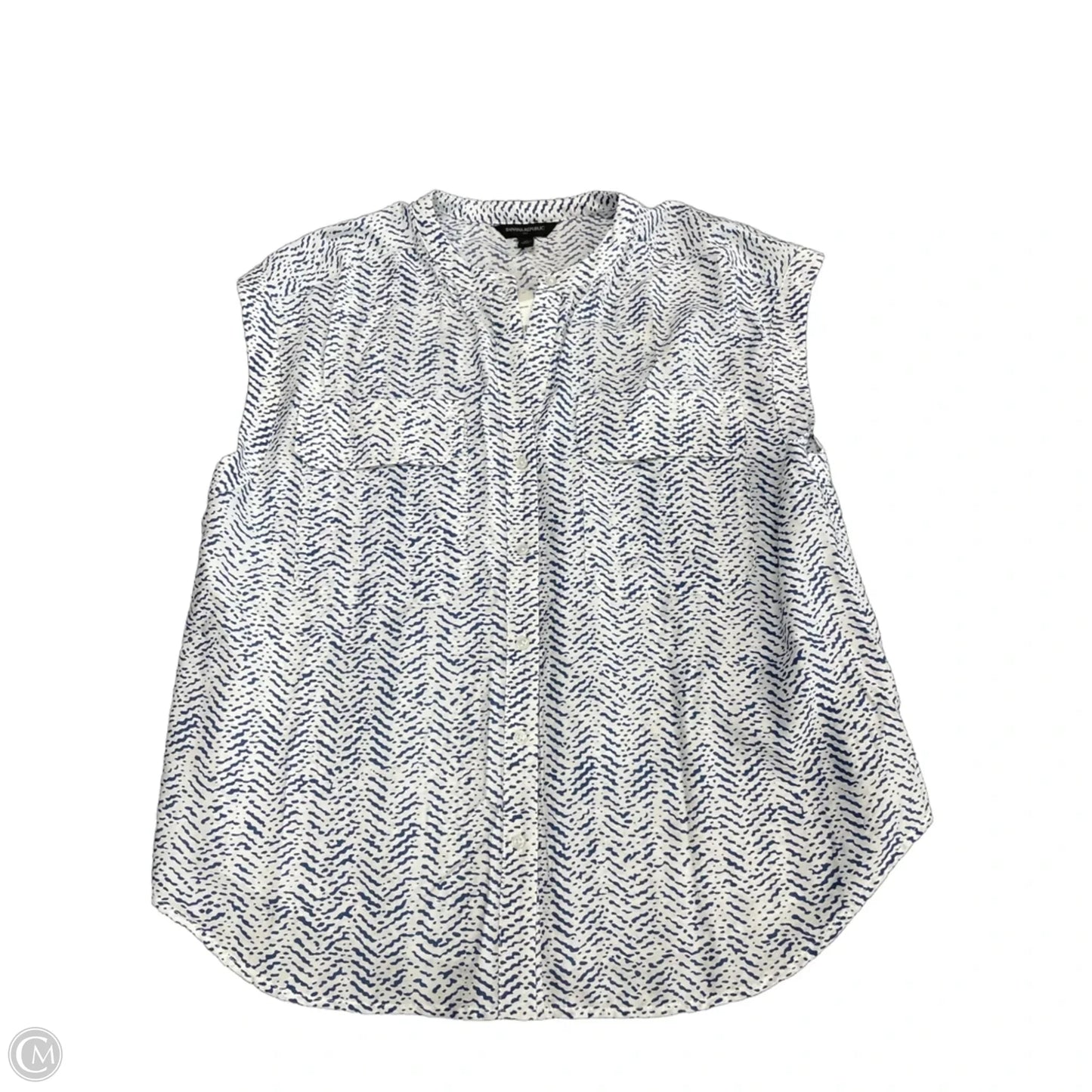 Top Short Sleeve By Banana Republic In Blue & White, Size: M