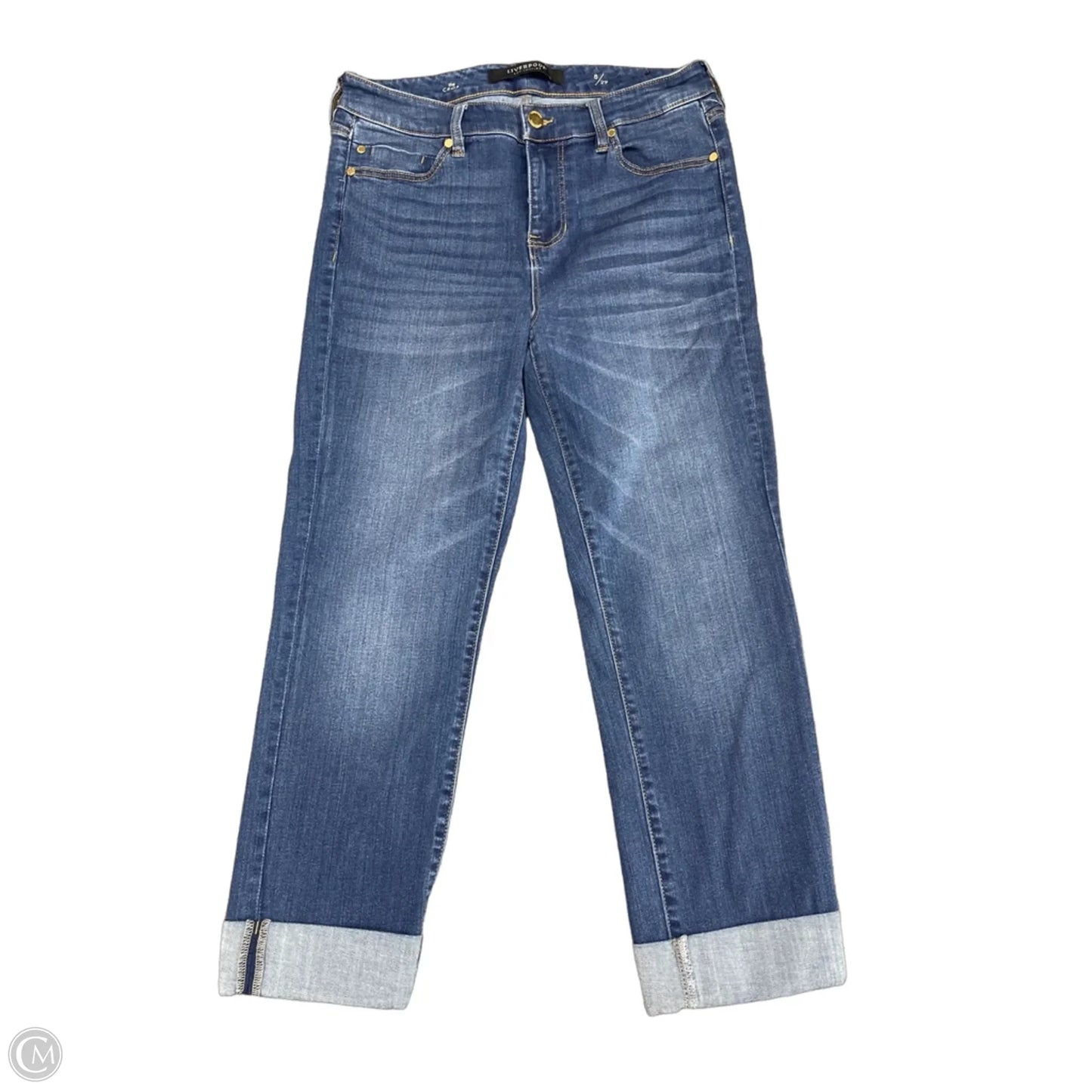 Jeans Cropped By Liverpool In Blue Denim, Size: 8