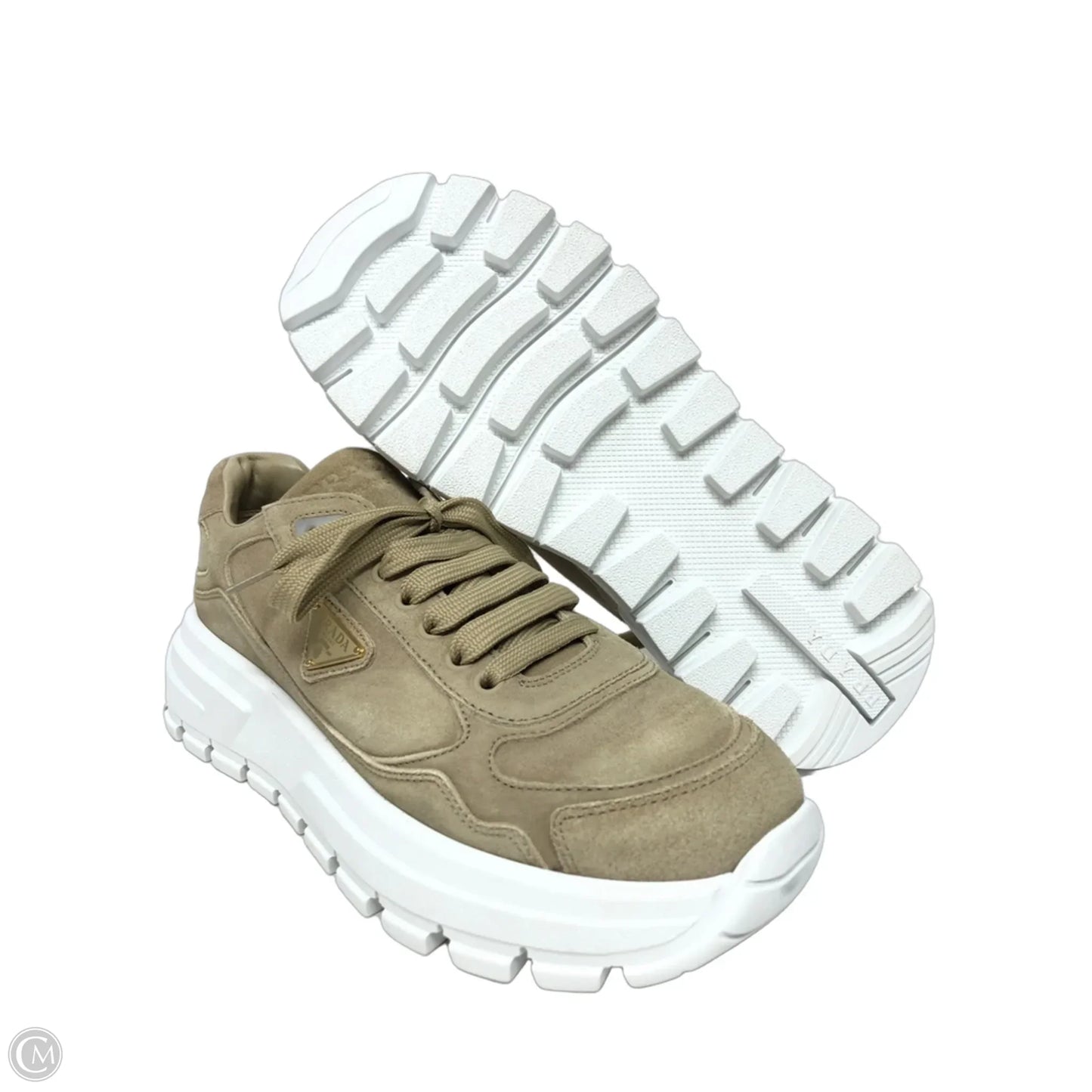Shoes Luxury Designer By Prada In Tan, Size: 9.5