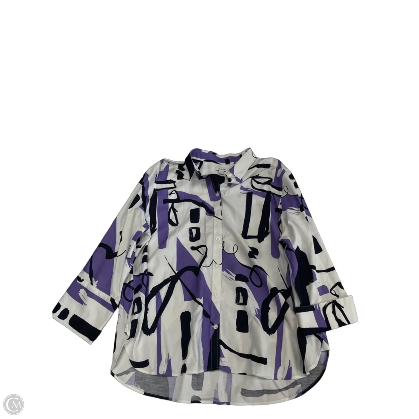 Top 3/4 Sleeve By Chicos In Black & Purple, Size: 18